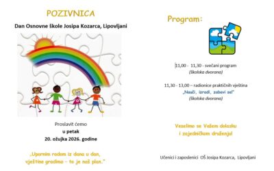 Pozivnica za dan Osnovne škole Josipa Kozarca, Lipovljani